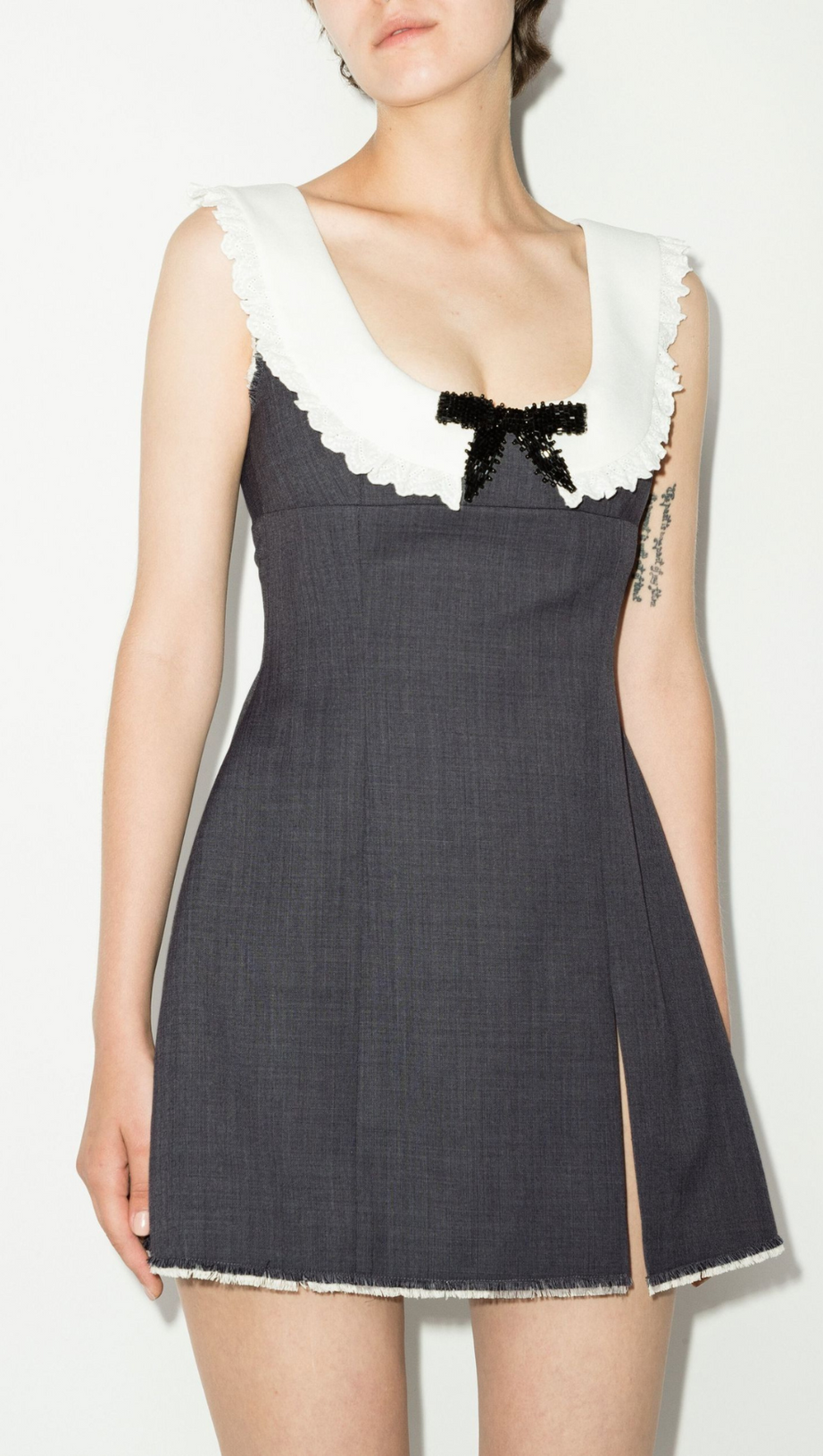 GREY FRILLED NECK DRESS