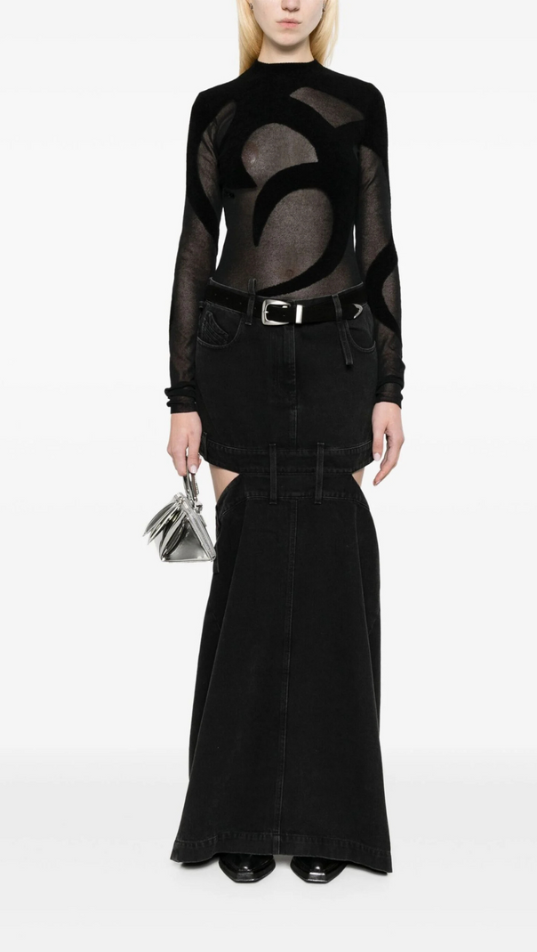 AIIZIE BLACK FINE-KNIT SEMI-SHEER T-SHIRT - product image