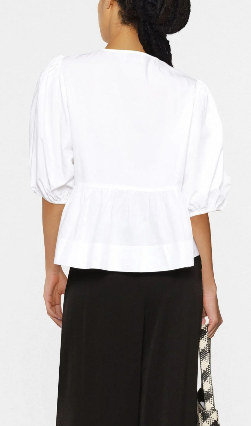 WHITE PUFF-SLEEVE ORGANIC-COTTON TOP