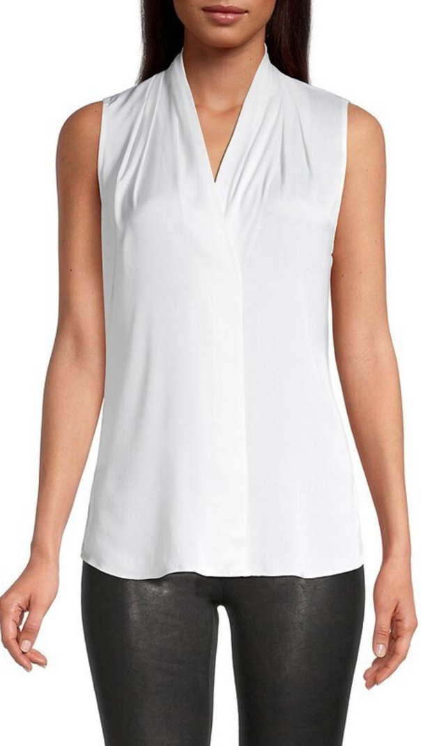 AIIZIE MILA SLEEVELESS V NECK PLEATED SILK BLOUSE - product image
