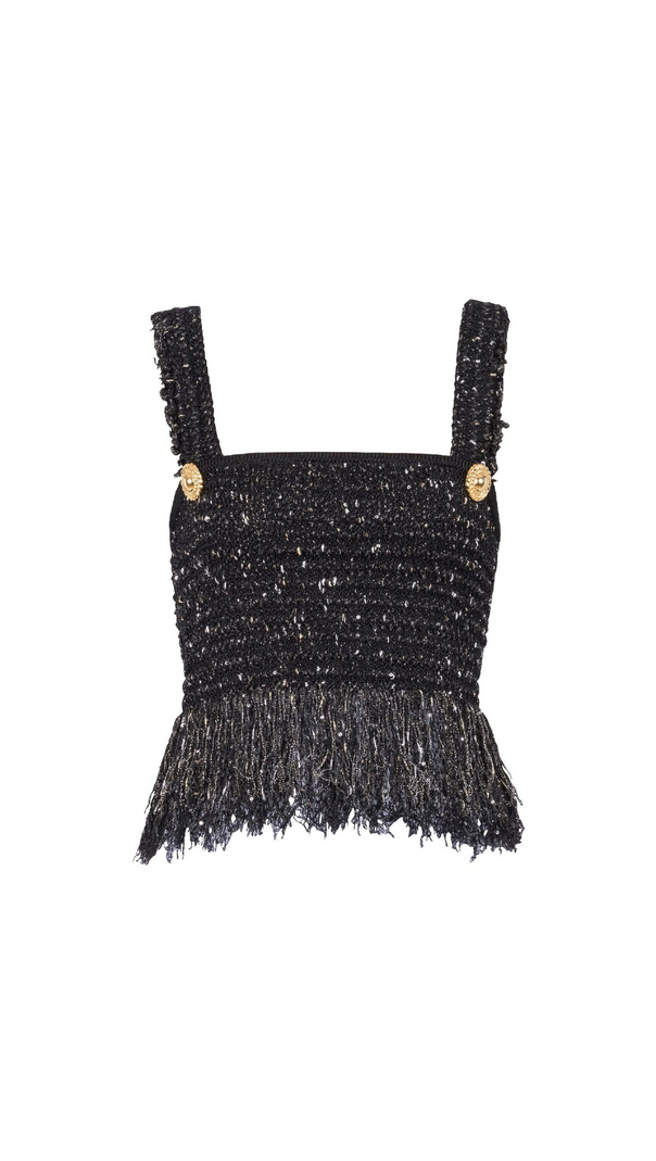 AIIZIE BLACK LUREX TWEED FRINGED TOP - product image