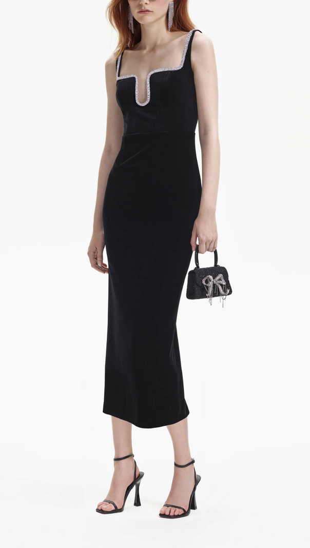 AIIZIE BLACK VELVET MIDI DRESS - product image