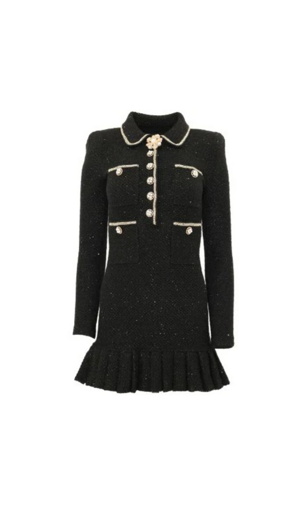 AIIZIE BLACK SEQUIN KNIT MINI DRESS - product image