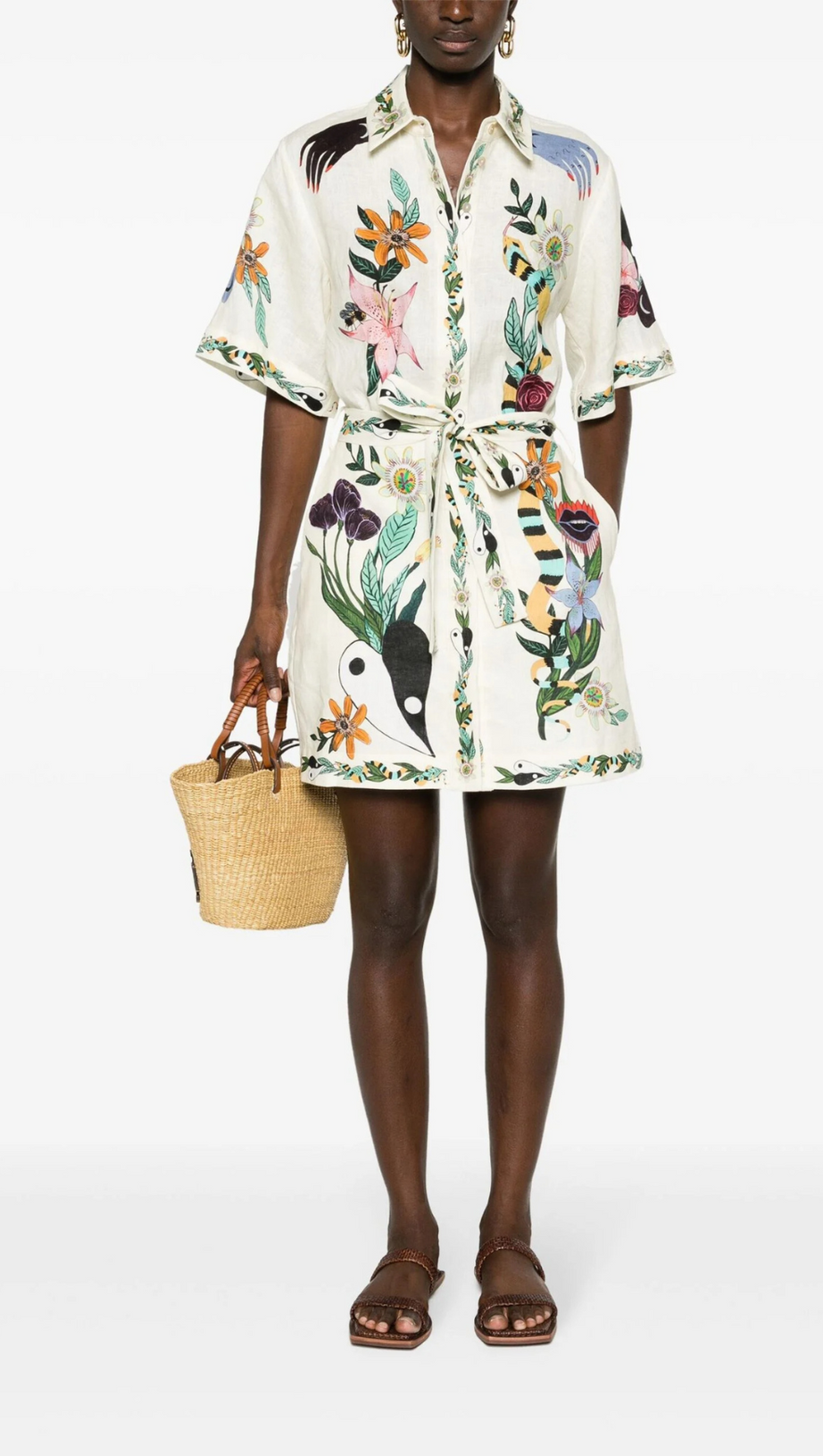 NEUTRAL MEAGAN ARTWORK-PRINT DRESS