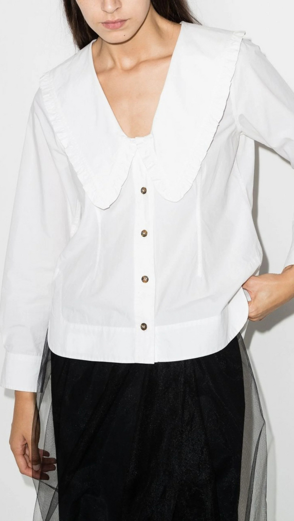 AIIZIE WHITE OVERSIZED COLLAR COTTON BLOUSE - product image