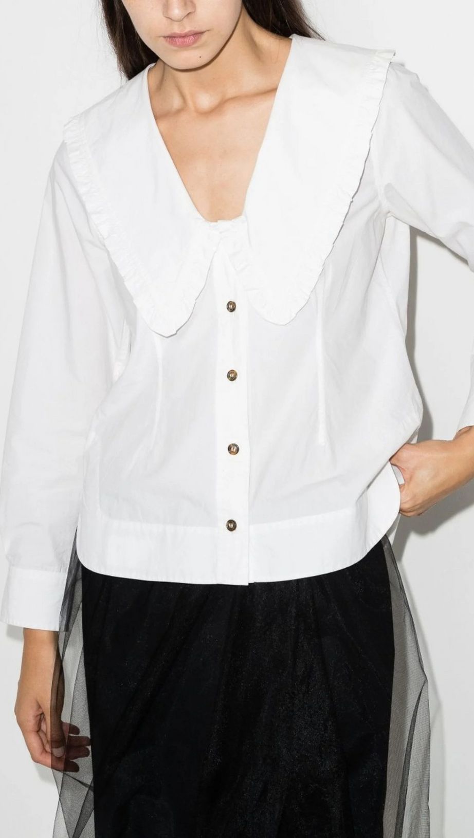 WEISSE BAUMWOLLBLUSE MIT ÜBERGROSSEN KRAGEN 