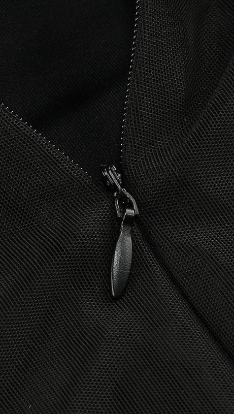 AMITY LONG SLEEVE TULLE FLORAL BARDOT DRESS IN BLACK