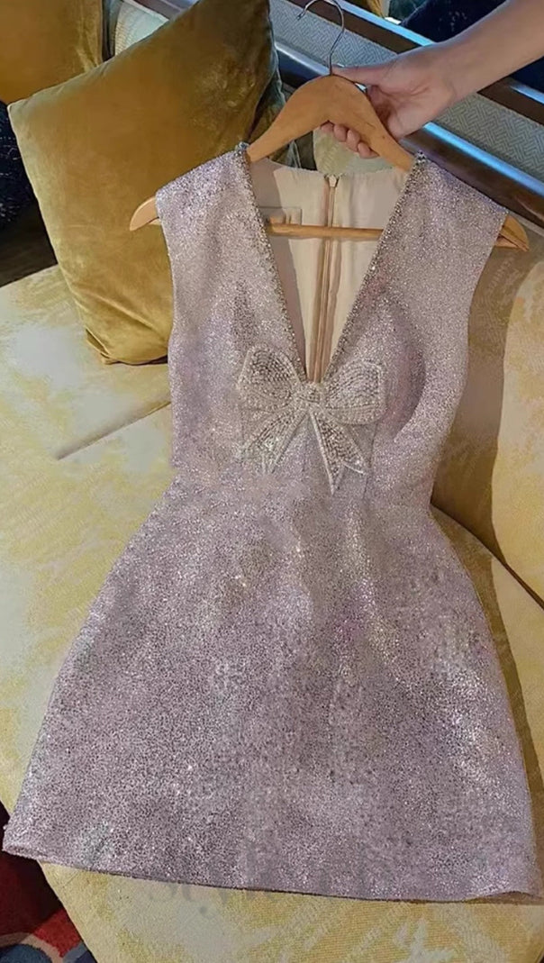 AIIZIE CHERISH PURPLE DEEP V-NECK BOW MINI DRESS - product image