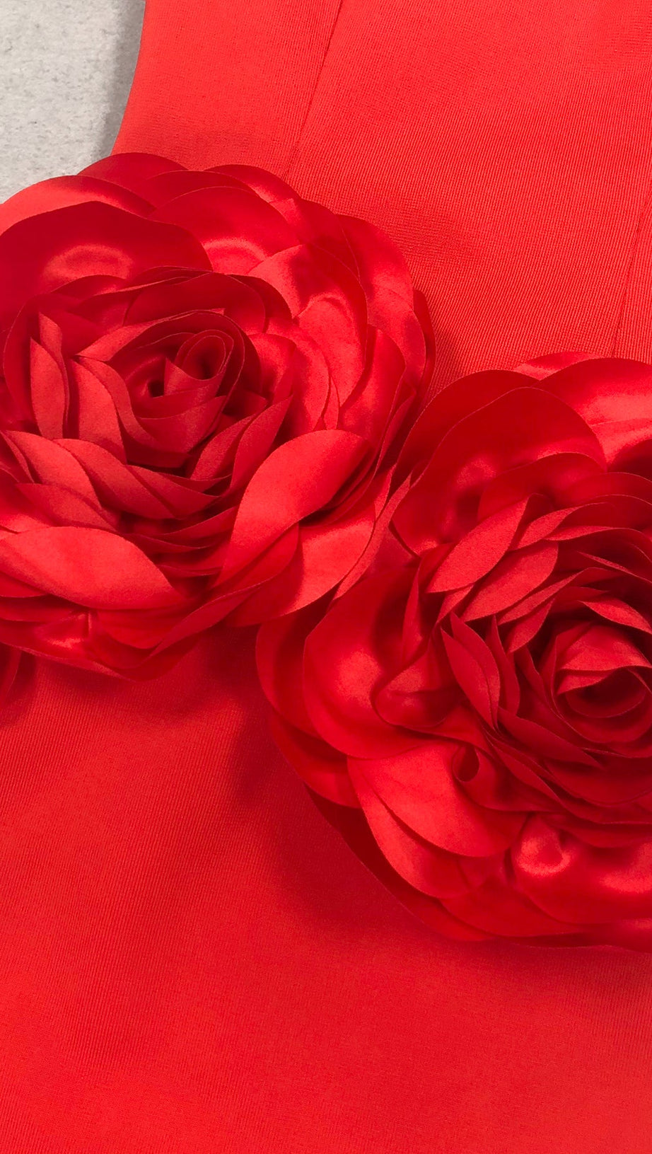 RED STRAPLESS MAXI DRESS WITH FLOWER EMBELLISHMENTS