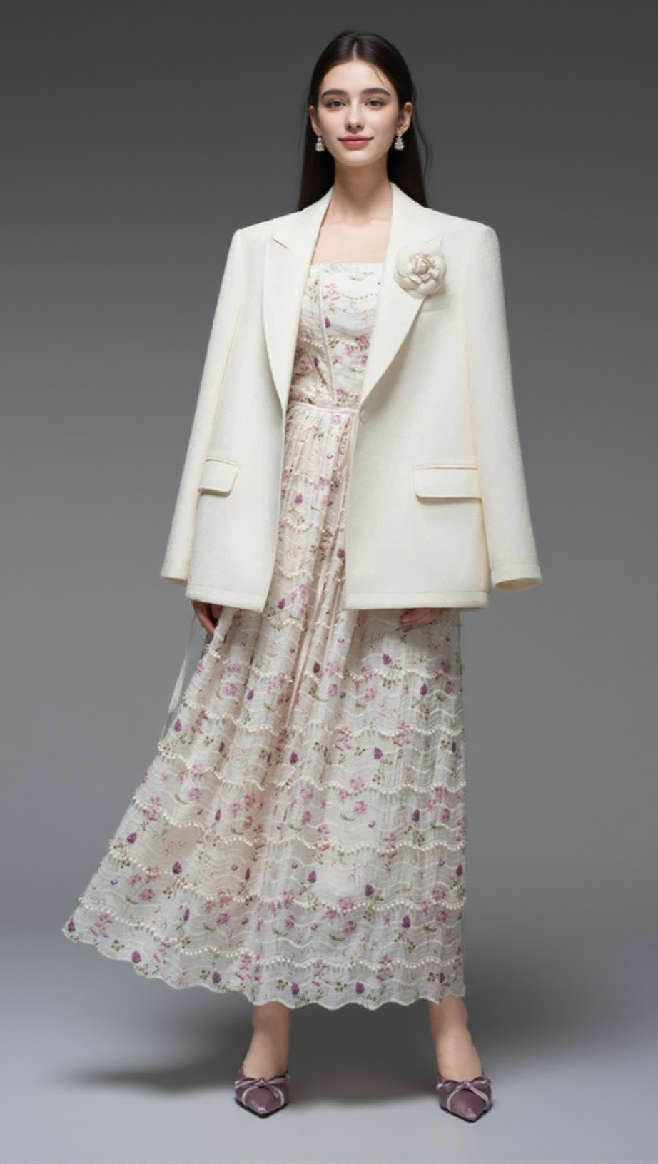 FLORAL PRINT A-LINE SQUARE NECK MAXI DRESS