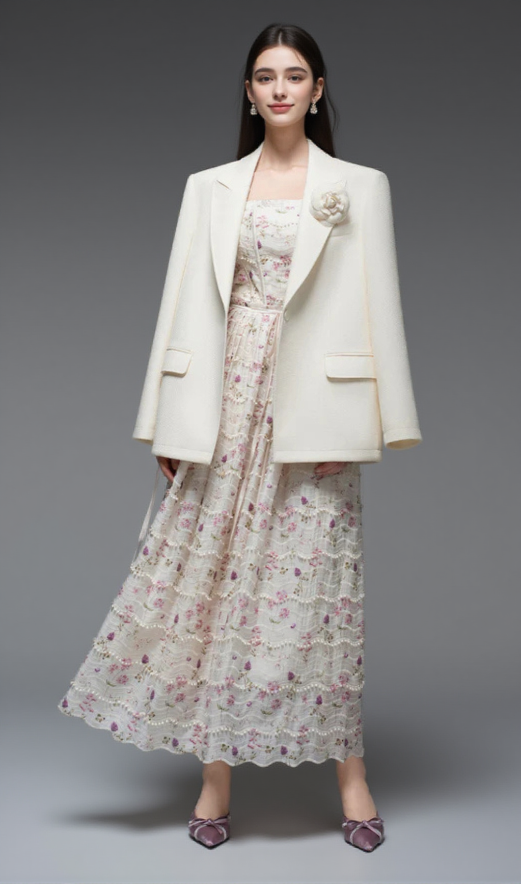 FLORAL PRINT A-LINE SQUARE NECK MAXI DRESS