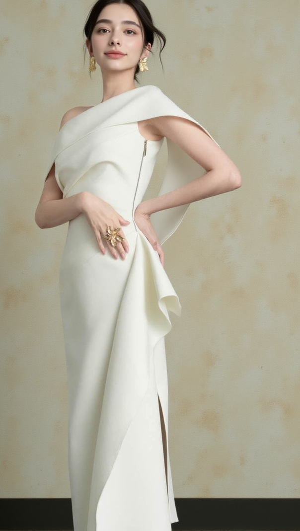 AIIZIE ARENE SHEATH DIAGONAL NECK SPANDEX MIDI DRESS - product image