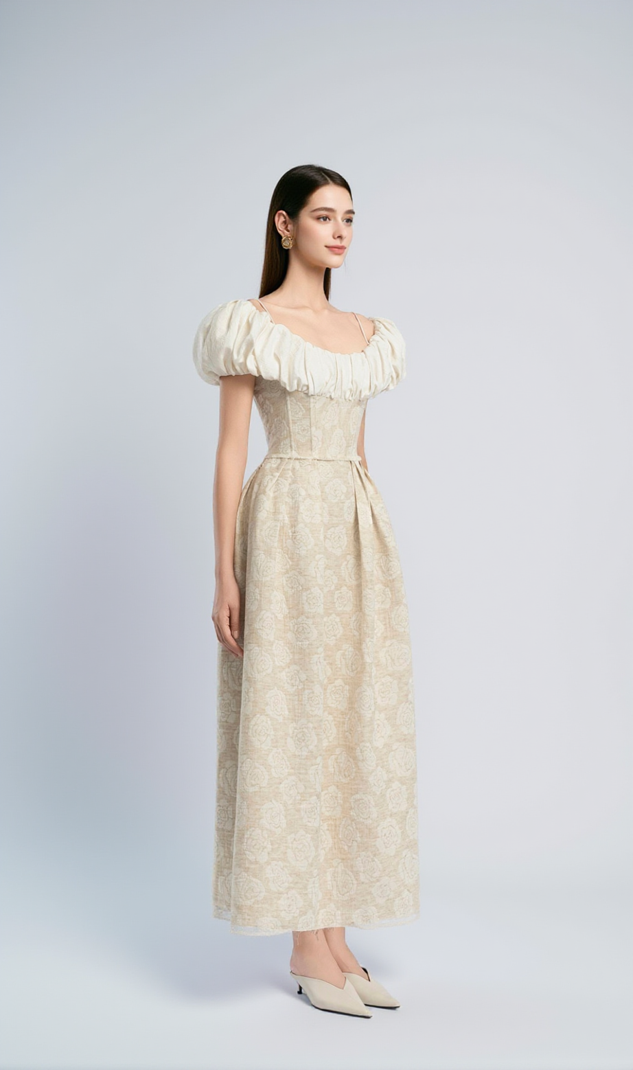 boat neck corset maxi dress in beige – AIIZIE