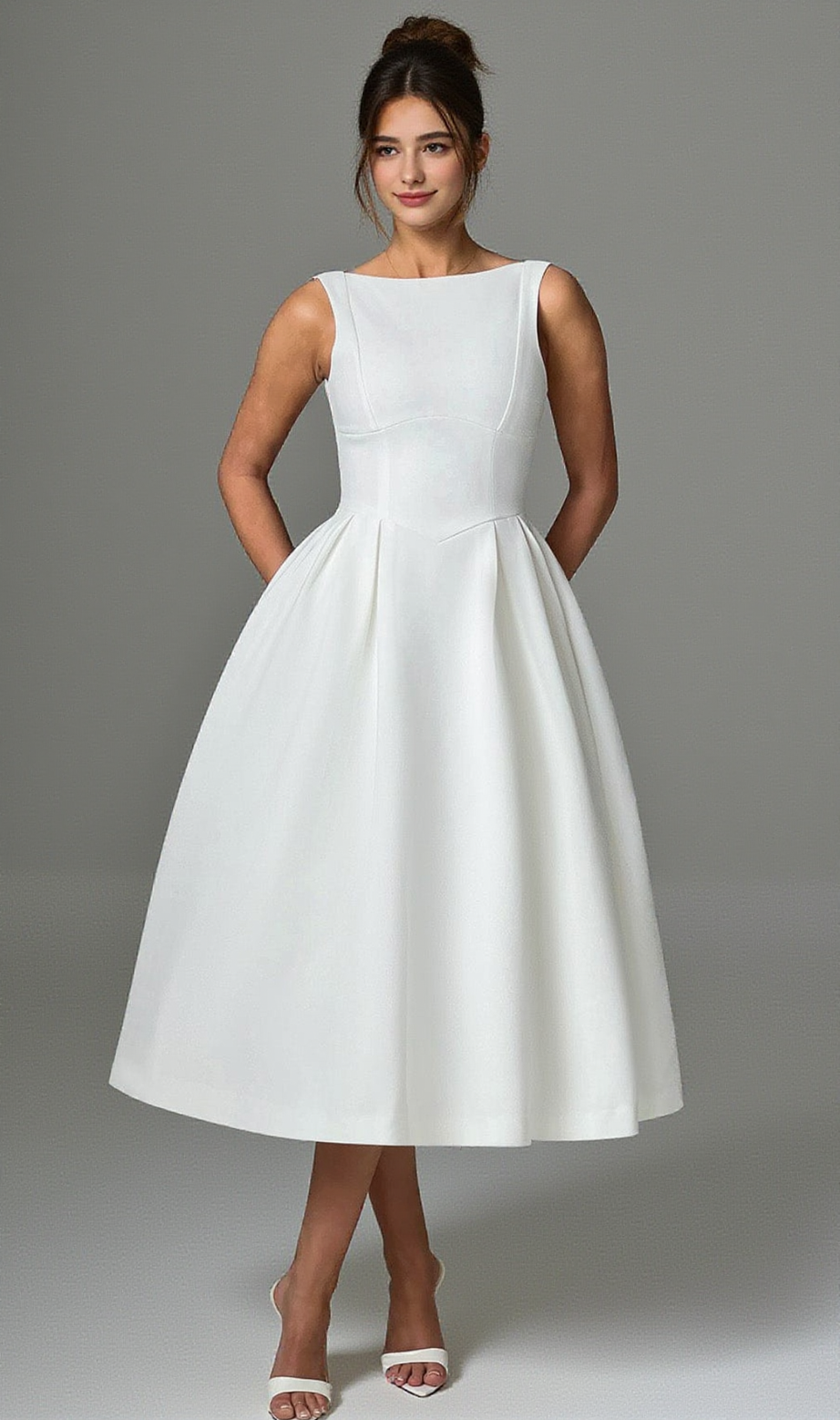 Clarabella sleeveless Midi Dress in white