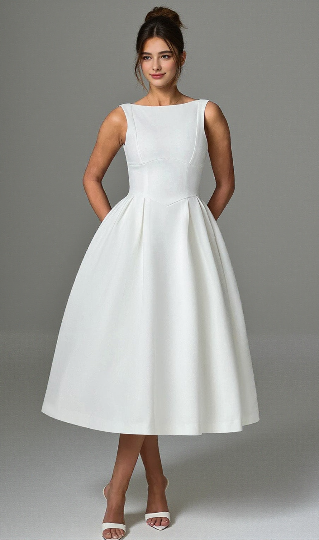 CLARABELLA SLEEVELESS MIDI DRESS IN WHITE