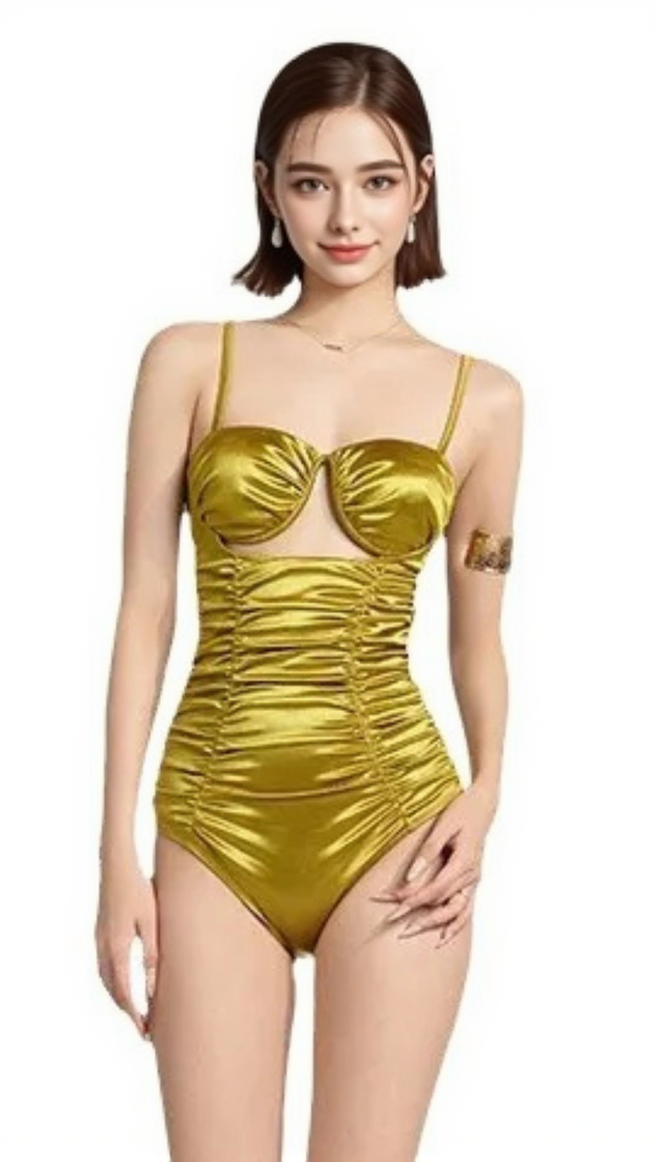 DIN RUCHED CUTOUT ONE-PIECE SWIMSUIT