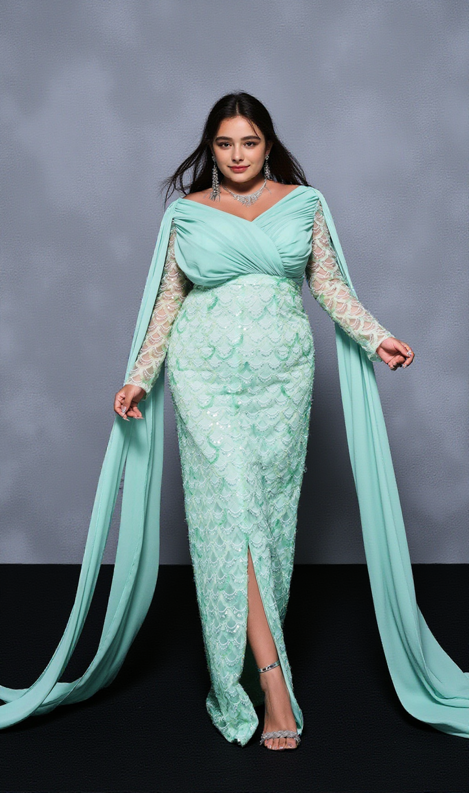 Emme – Maxikleid aus Netzstoff mit Pailletten 