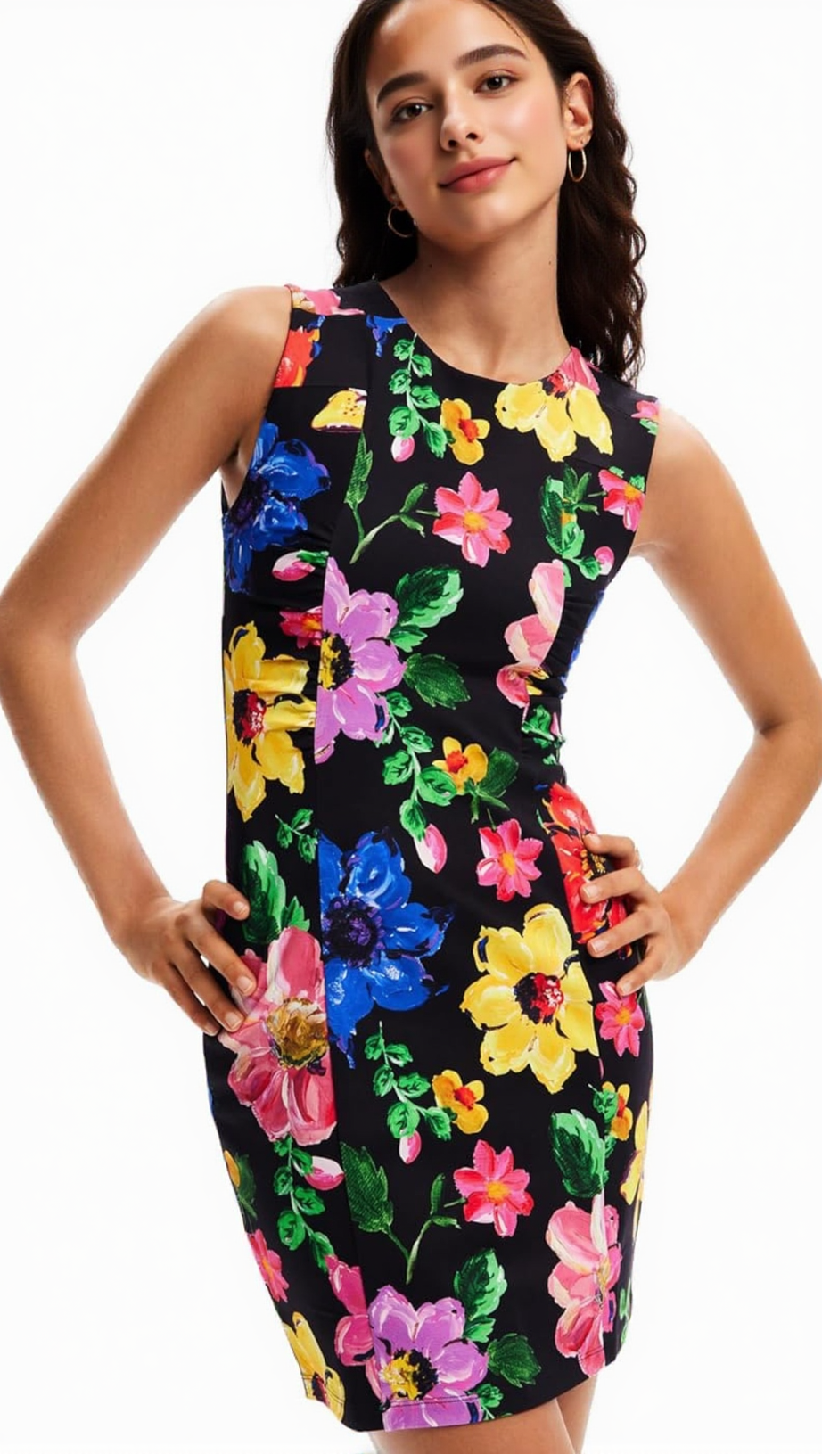 MULTICOLOR SLEEVELESS FLORAL MINI DRESS