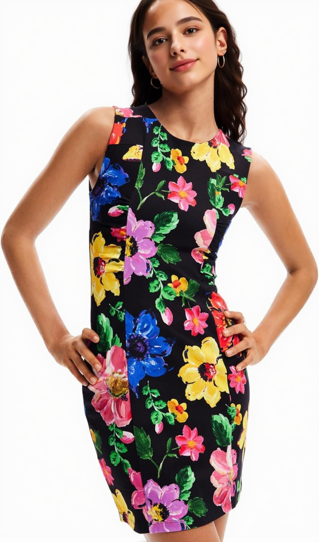 MULTICOLOR SLEEVELESS FLORAL MINI DRESS