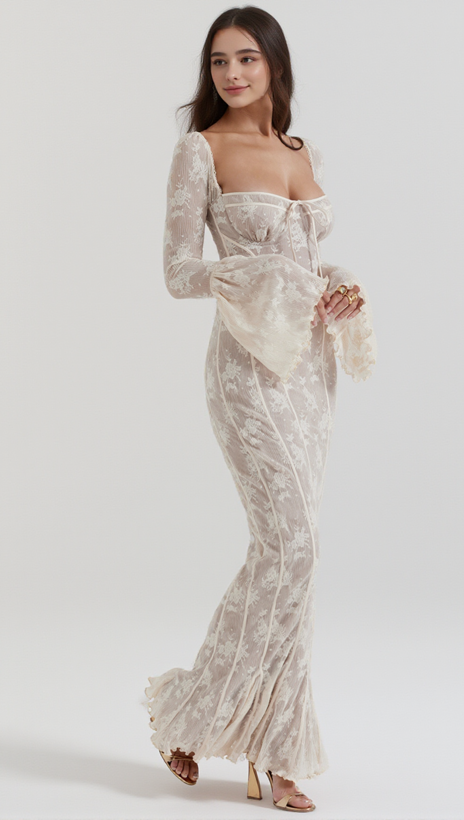 BELL SLEEVE LACE MIDI DRESS