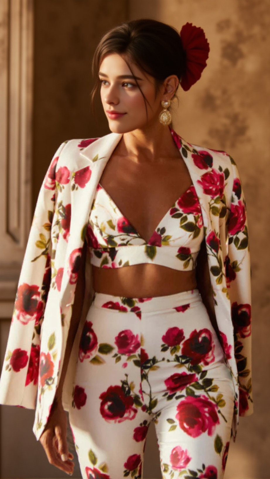 Bedrucktes Langarmhemd, Hosenträgerhose, Anzug