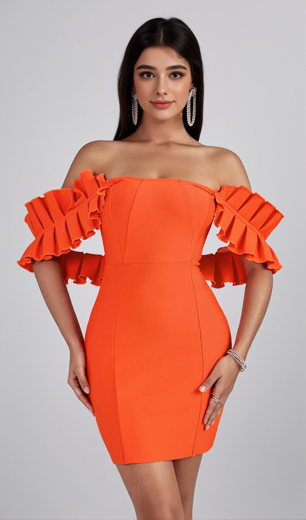 MINI ABITO BENDAGGIO CON SPALLE SCOPERTE IN ARANCIONE