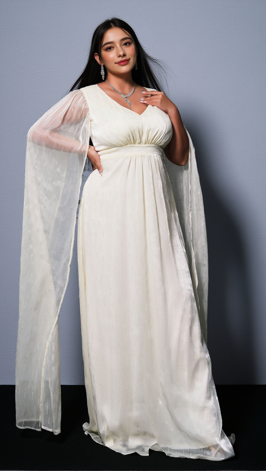 Gianna Mesh-Maxikleid mit V-Ausschnitt 