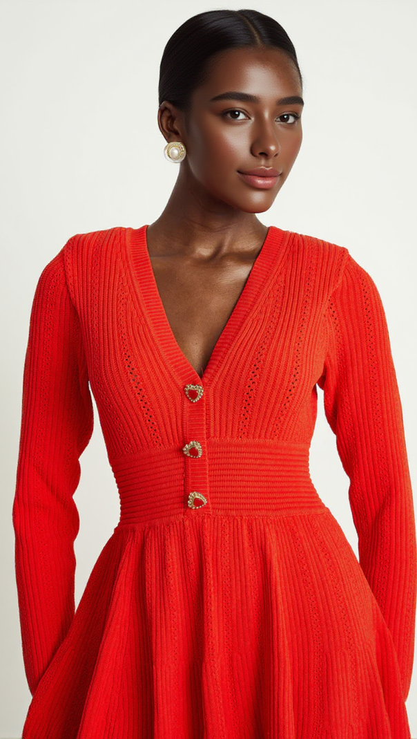 AIIZIE VICTORIA POINTELLE KNIT MINI DRESS IN RED - product image