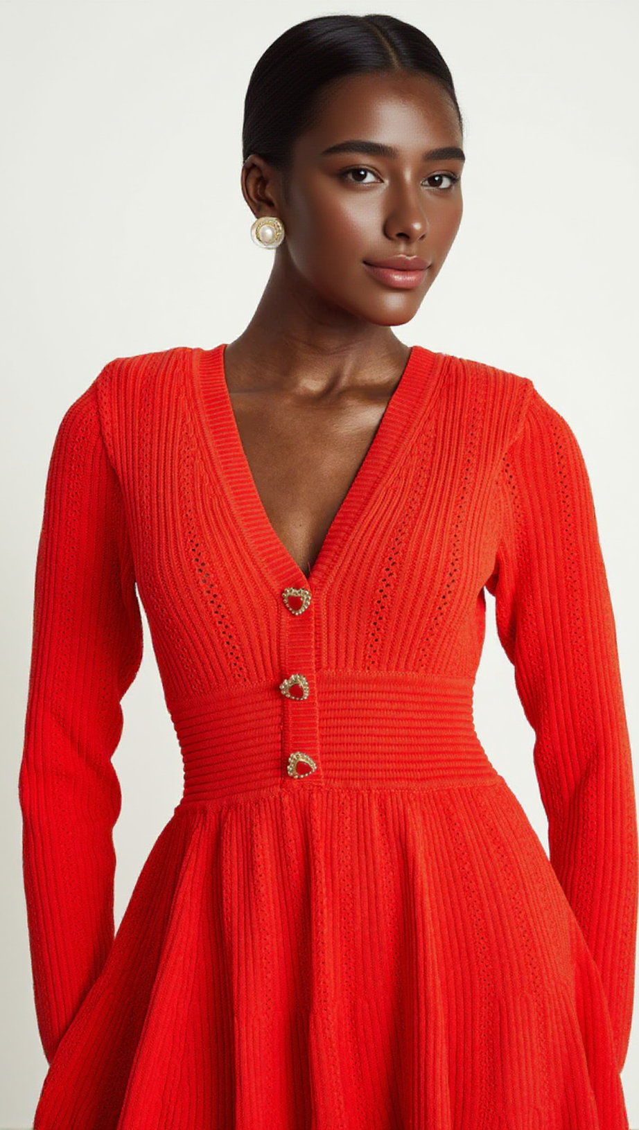 VICTORIA POINTELLE KNIT MINI DRESS IN RED
