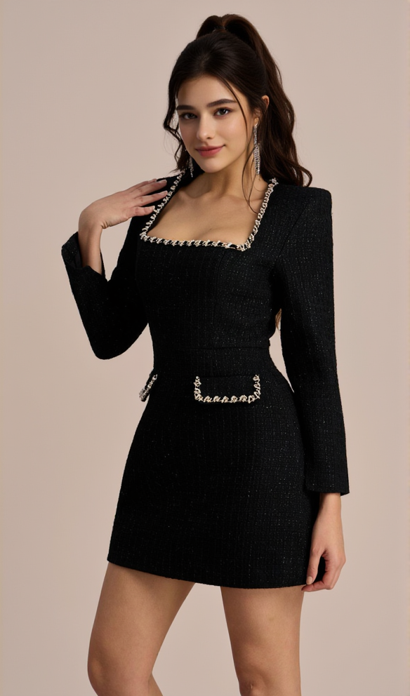 CAMILLA SQUARE NECK TWEED MINI DRESS