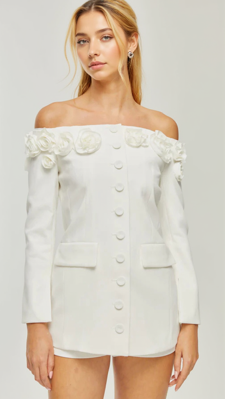 JEANNE BLAZER-KLEID-SET MIT KUNSTBLUMEN IN WEISS
