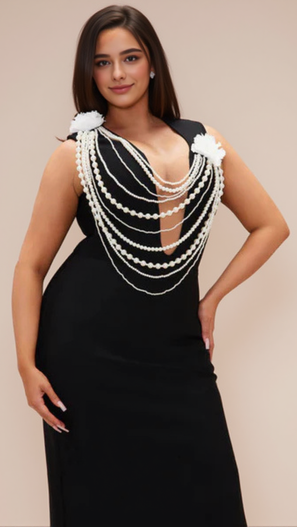 AIIZIE CHEYENNE PEARL BANDAGE GOWN IN BLACK - product image