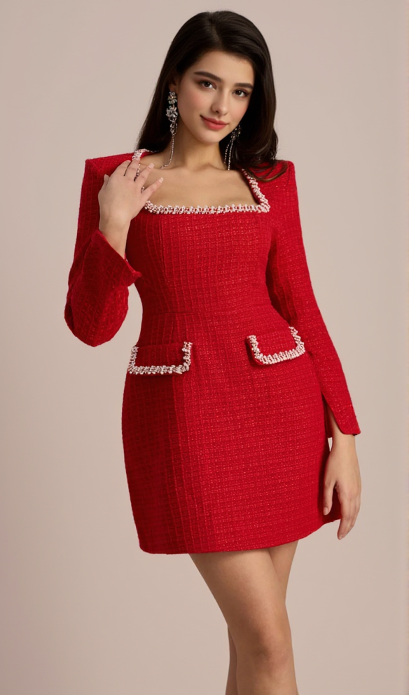 AIIZIE CAMILLA SQUARE NECK TWEED MINI DRESS - product image