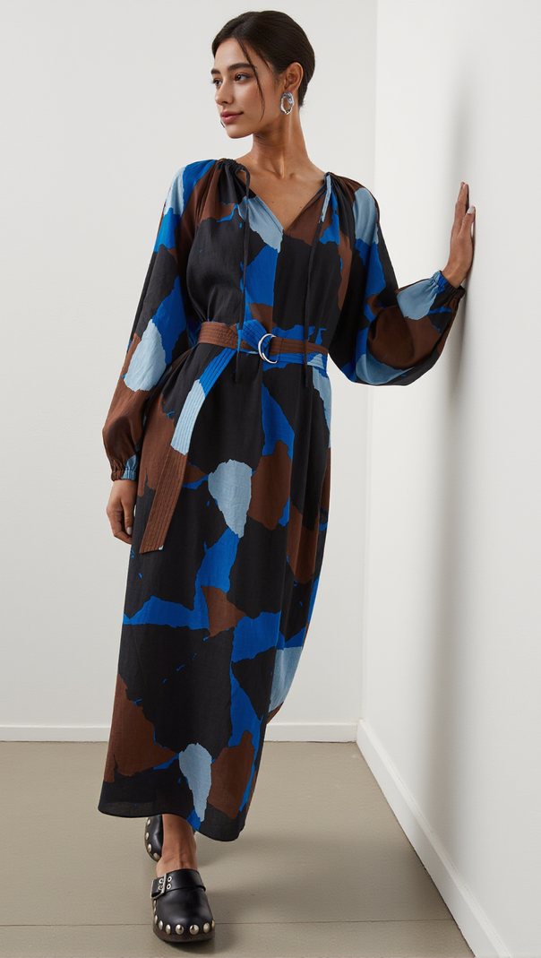 AIIZIE LEANNA DRESS - BLUE MULTI COLOR BLOCK - product image