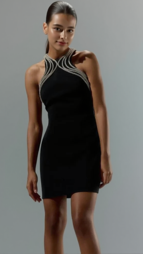 AIIZIE MIKINE DIAMANTE BANDAGE MINI DRESS IN BLACK - product image