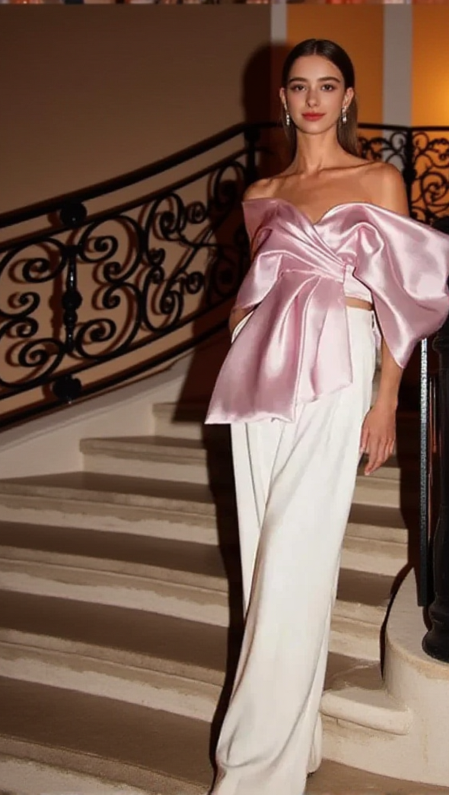 SAMIRA BOW CROSS OFF SHOULDER SATIN TOP