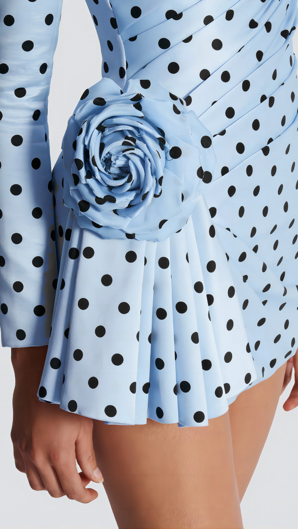 AIIZIE JENNY POLKA DOTS SATIN MINI DRESS IN BLUE - product image