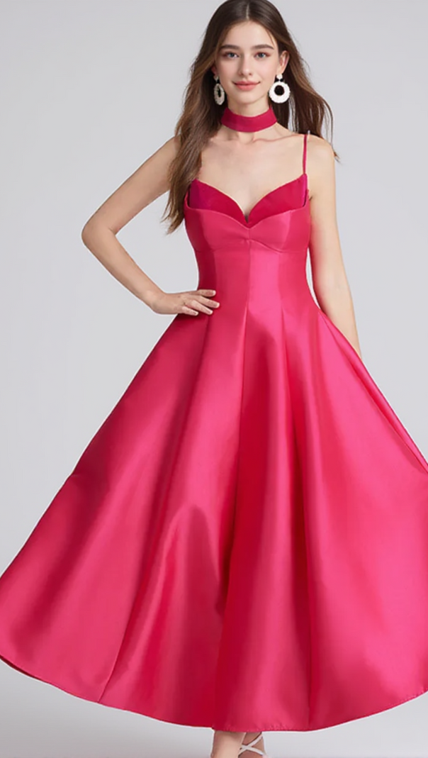 AIIZIE PATCHWORK MIDI DRESS IN ROSE RED - product image