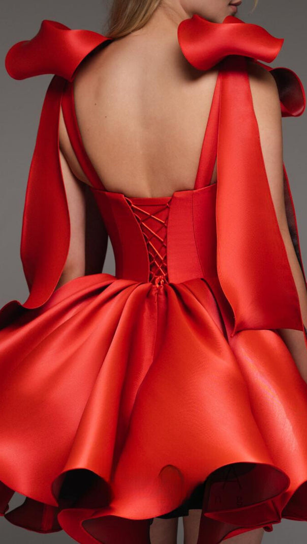 AIIZIE RED BOW PUFFY MINI DRESS - product image