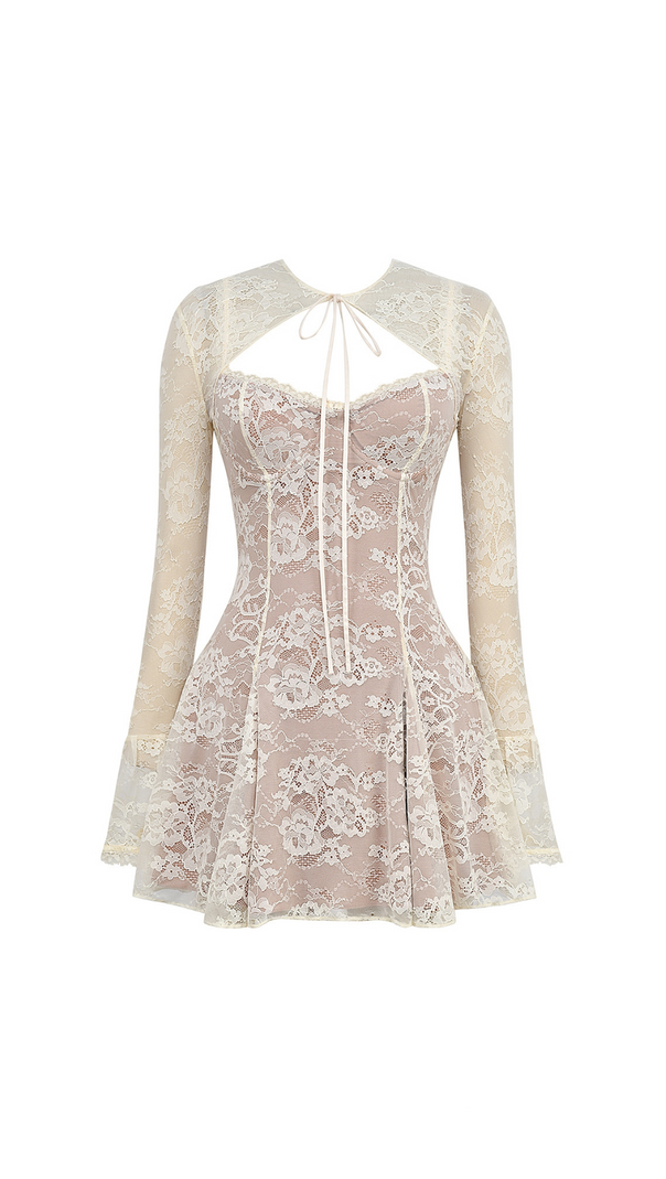 AIIZIE VINTAGE CREAM LACE MINI DRESS - product image
