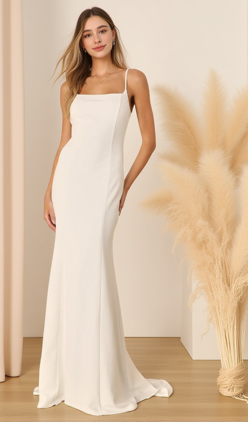 Blessed Romance – Weißes, ärmelloses Maxikleid im Meerjungfrauen-Stil mit Knopfleiste hinten 