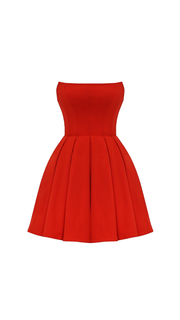 AIIZIE TOMATO RED STRAPLESS PLEATED MINI DRESS - product image