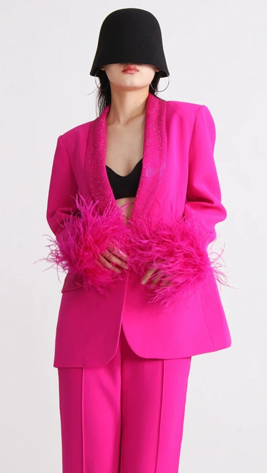 RHINESTONE FEATHER BLAZER IN PINK