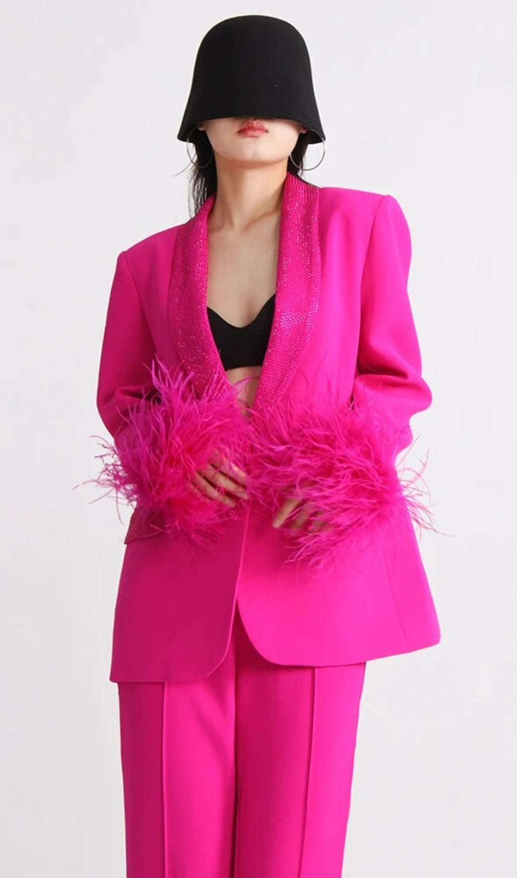RHINESTONE FEATHER BLAZER IN PINK