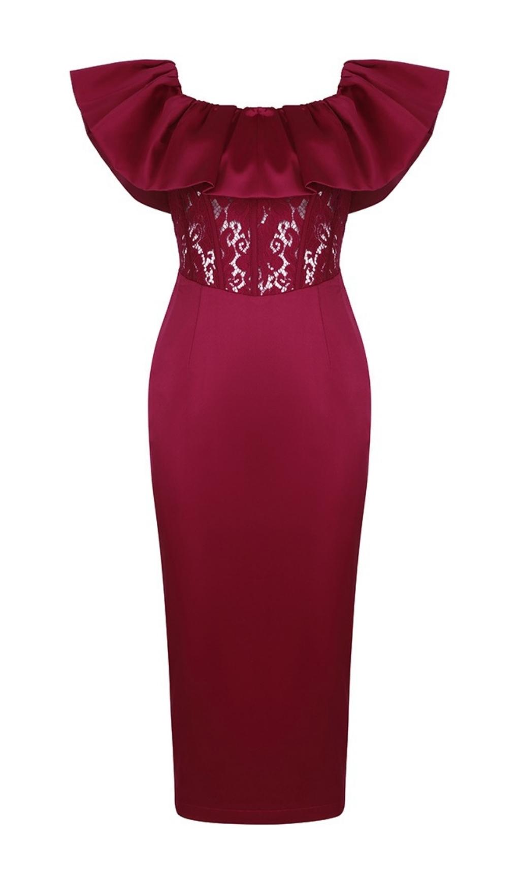 OFF SHOULDER LACE MIDI DRESS