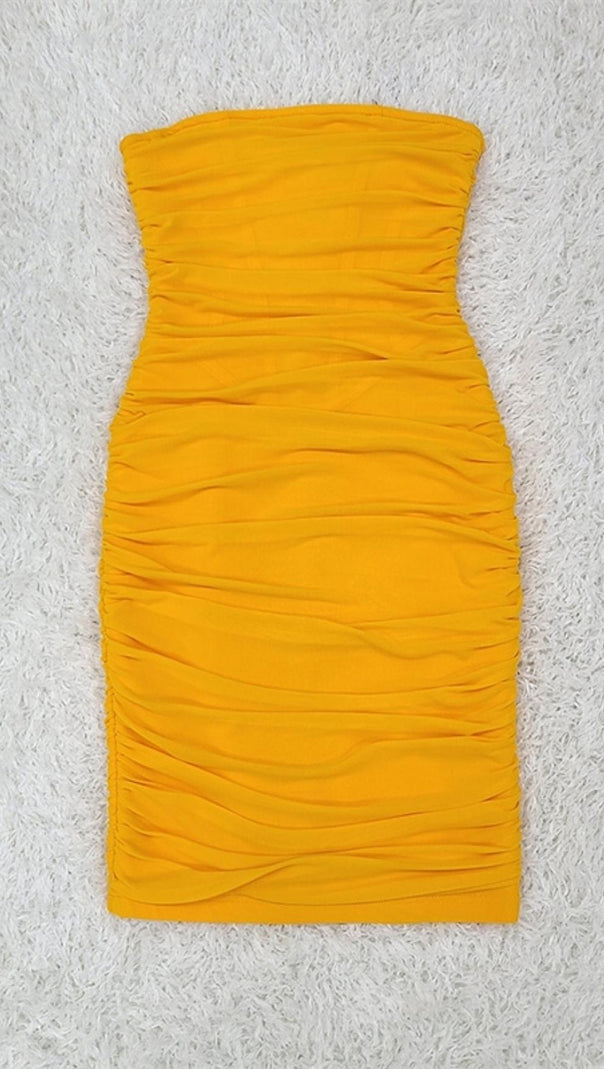 AIIZIE STRAPLESS CORSET MIDI DRESS IN ORANGE - product image