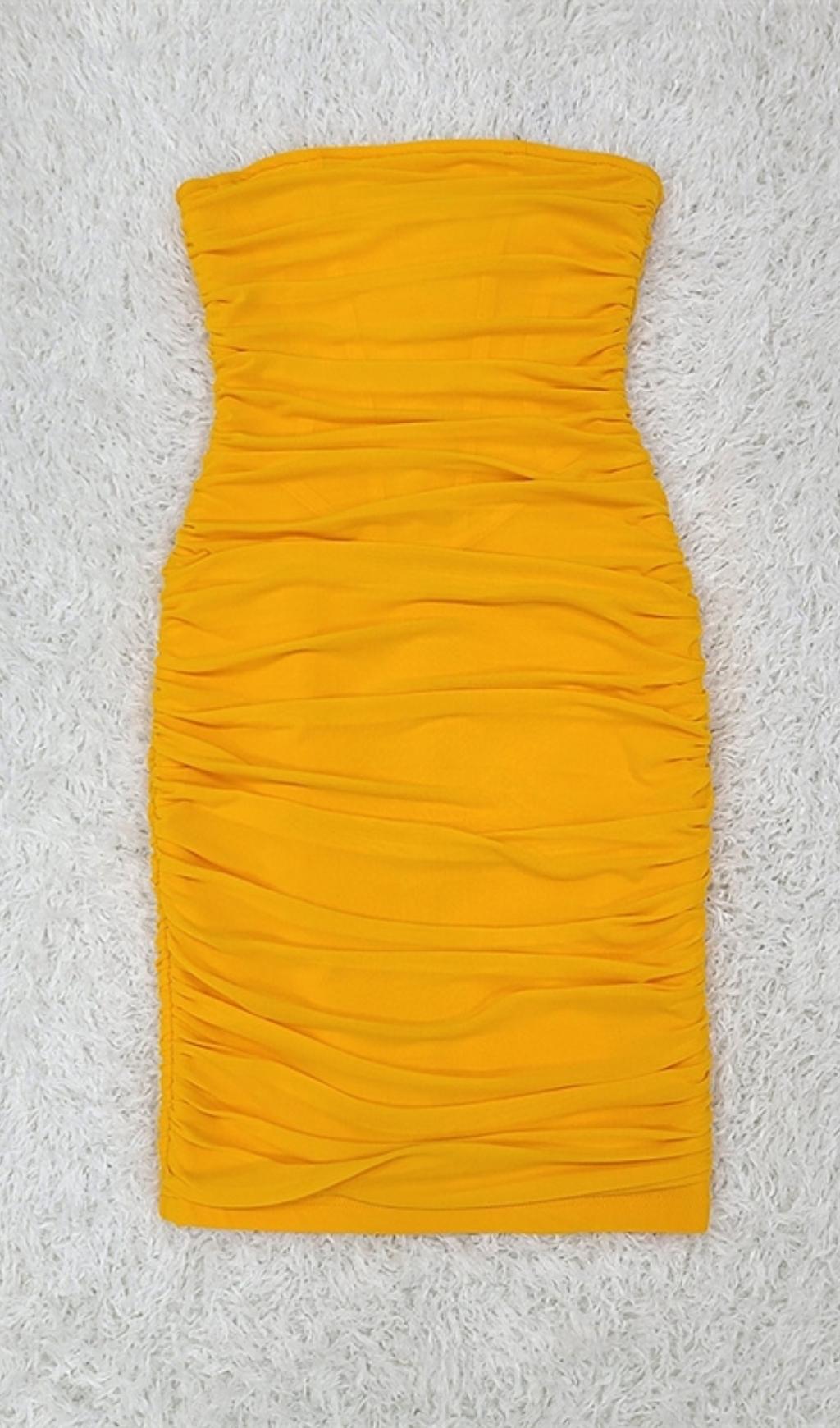 TRÄGERLOSES KORSETT-MIDIKLEID IN ORANGE