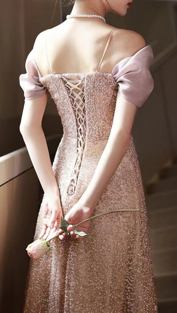 AIIZIE PINK SEQUIN STRAPLESS GOWN - product image