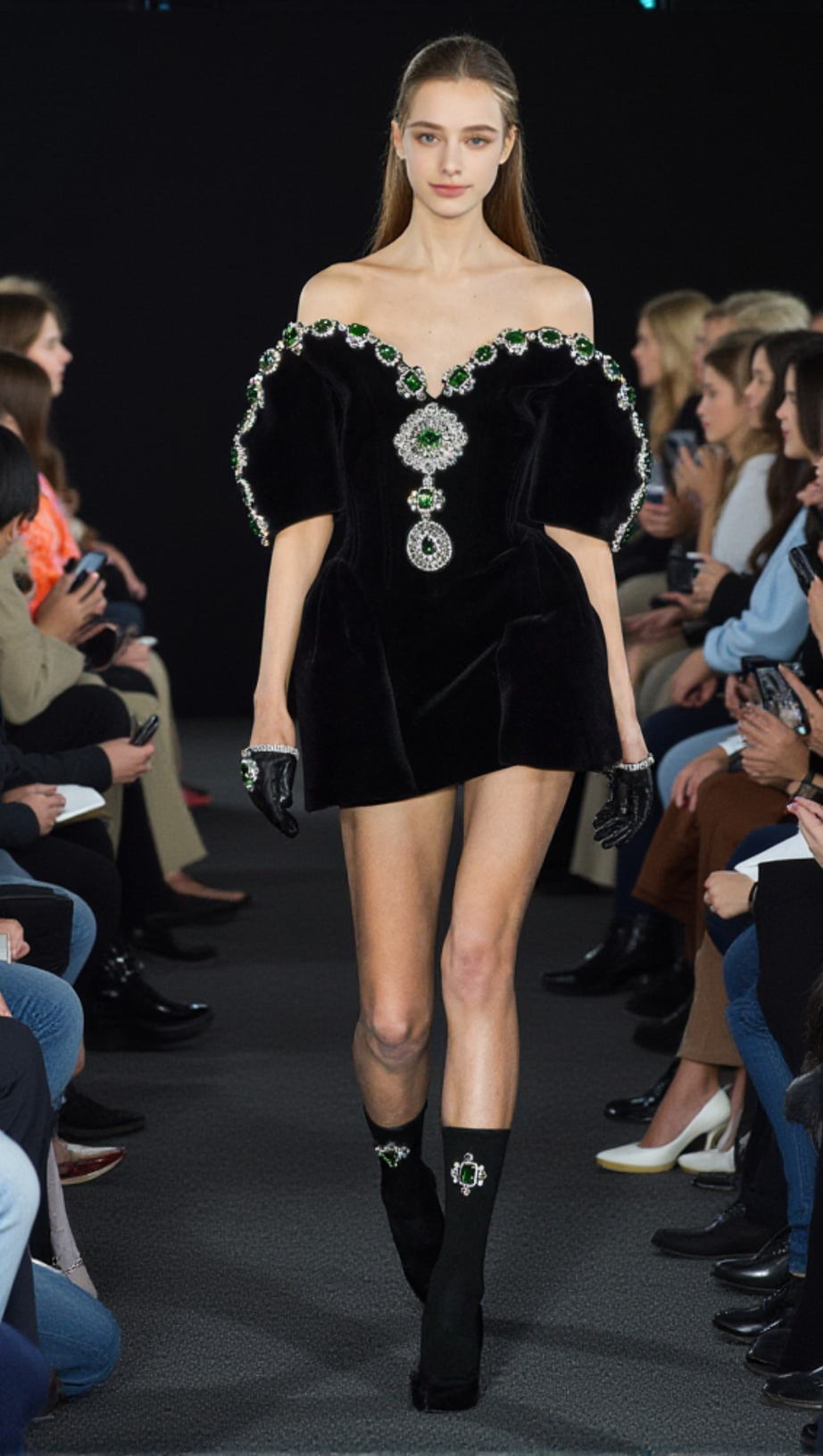 CRYSTAL EMBELLISHED STRAPLESS MINI DRESS IN BLACK