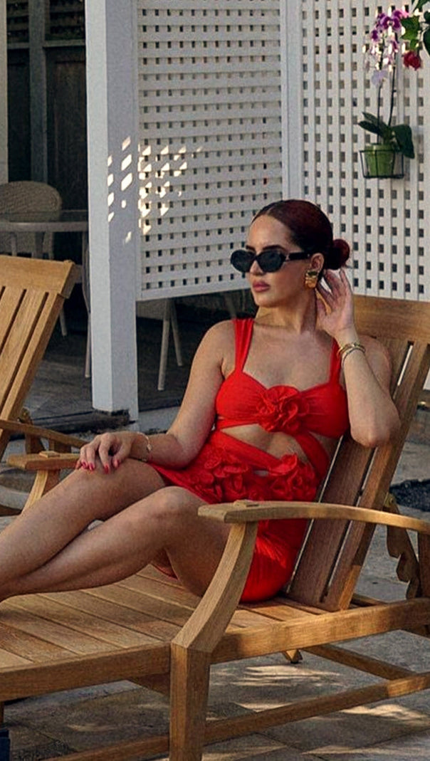 AIIZIE RED 3D FLOWER ONE PIECE SWIMSUIT AND SKIRT - product image